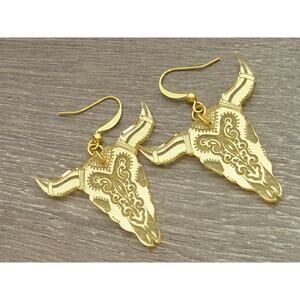 Sugar Gold Skull Bull Steer Earrings